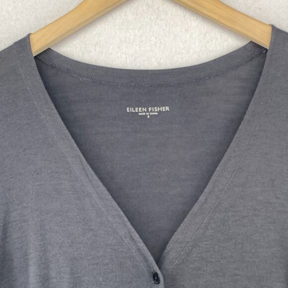 EILEEN FISHER Top S Silk Cotton Fine Jersey Button Up Cardigan Long Sleeve Gray - Picture 3 of 13